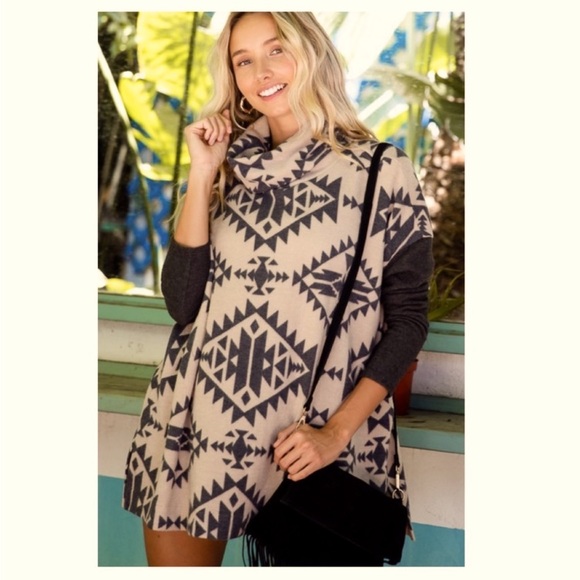 ✌🏼 #2033 Brushed Boho Southwest Vibes Aztec Cowl Neck Top - Picture 10 of 16